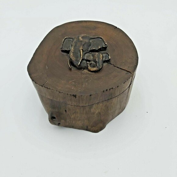 Elephant Dresser Box Wooden Hand Carved Slide Box Mother and Baby Giftware Decor - Picture 1 of 12